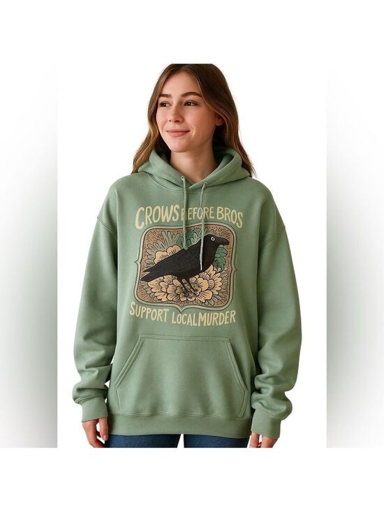 Boutique Tops - "Crows Before Bros - Support Local Murder" Oversized Hoodie - Funny hoodie
